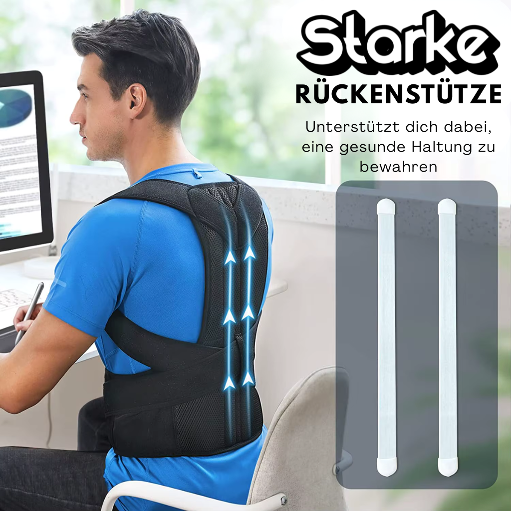 BackFit Rückentrainer – mit Rückenpolster & Gurt für aufrechten Rücken