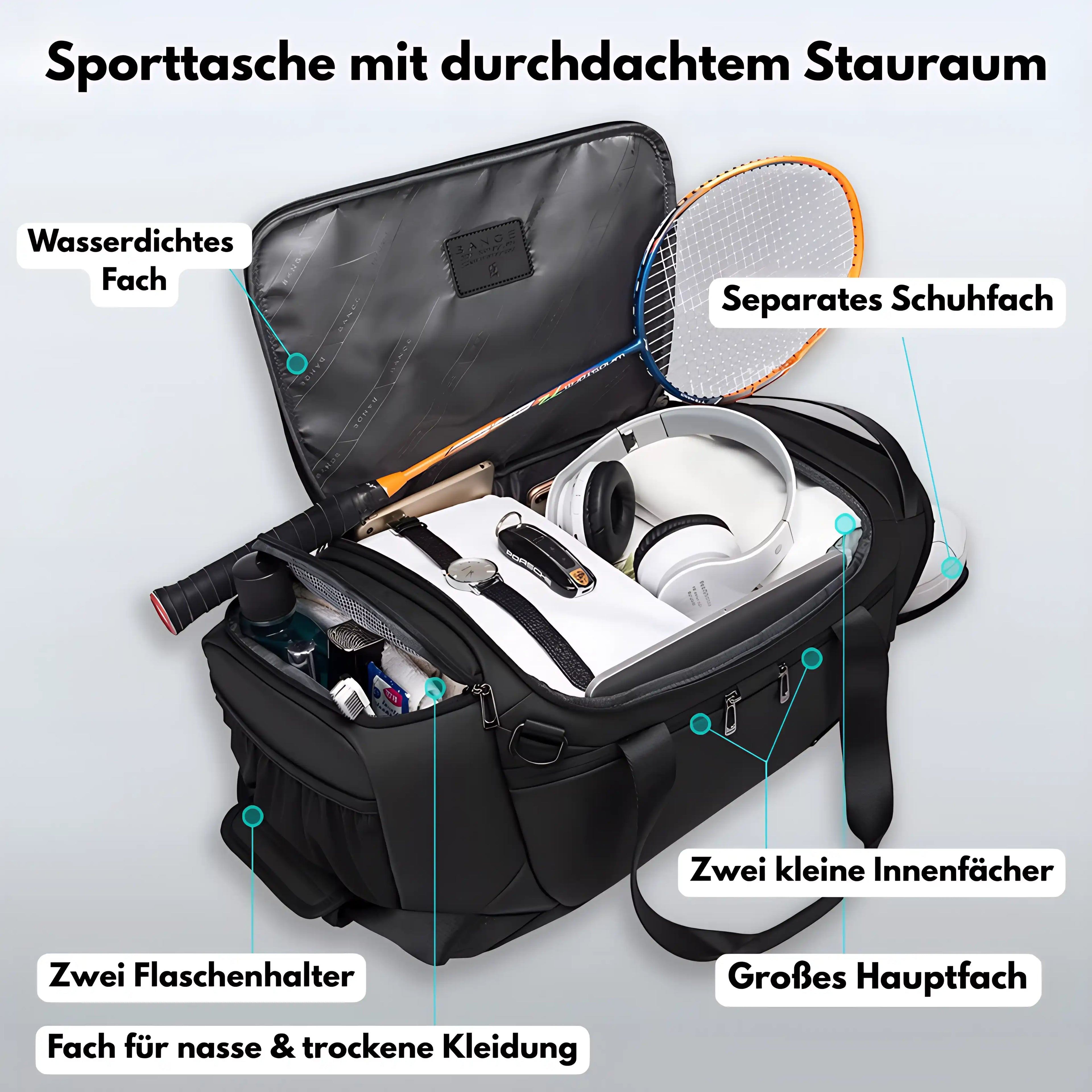 Wasserdichte Sporttasche – Mit Schuhfach & Nass-/Trockenfach