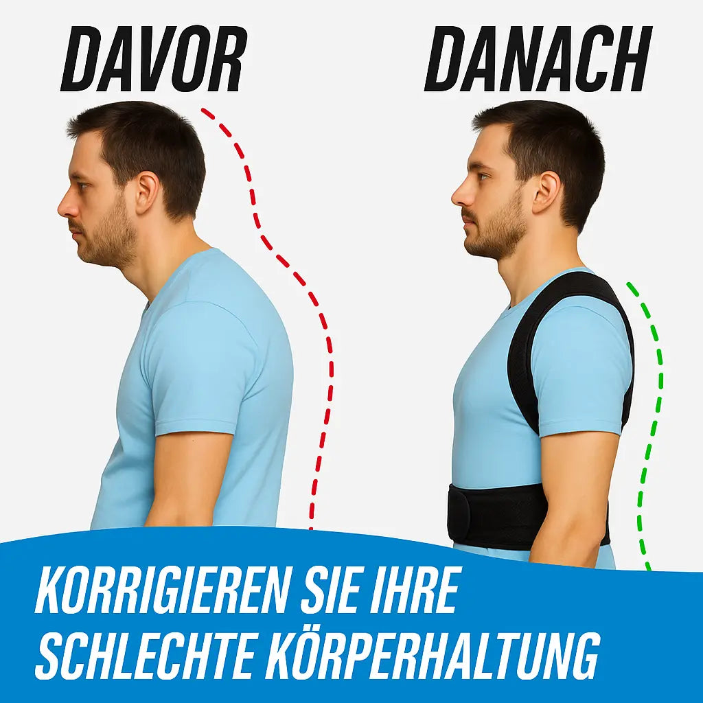 BackFit Rückentrainer – mit Rückenpolster & Gurt für aufrechten Rücken