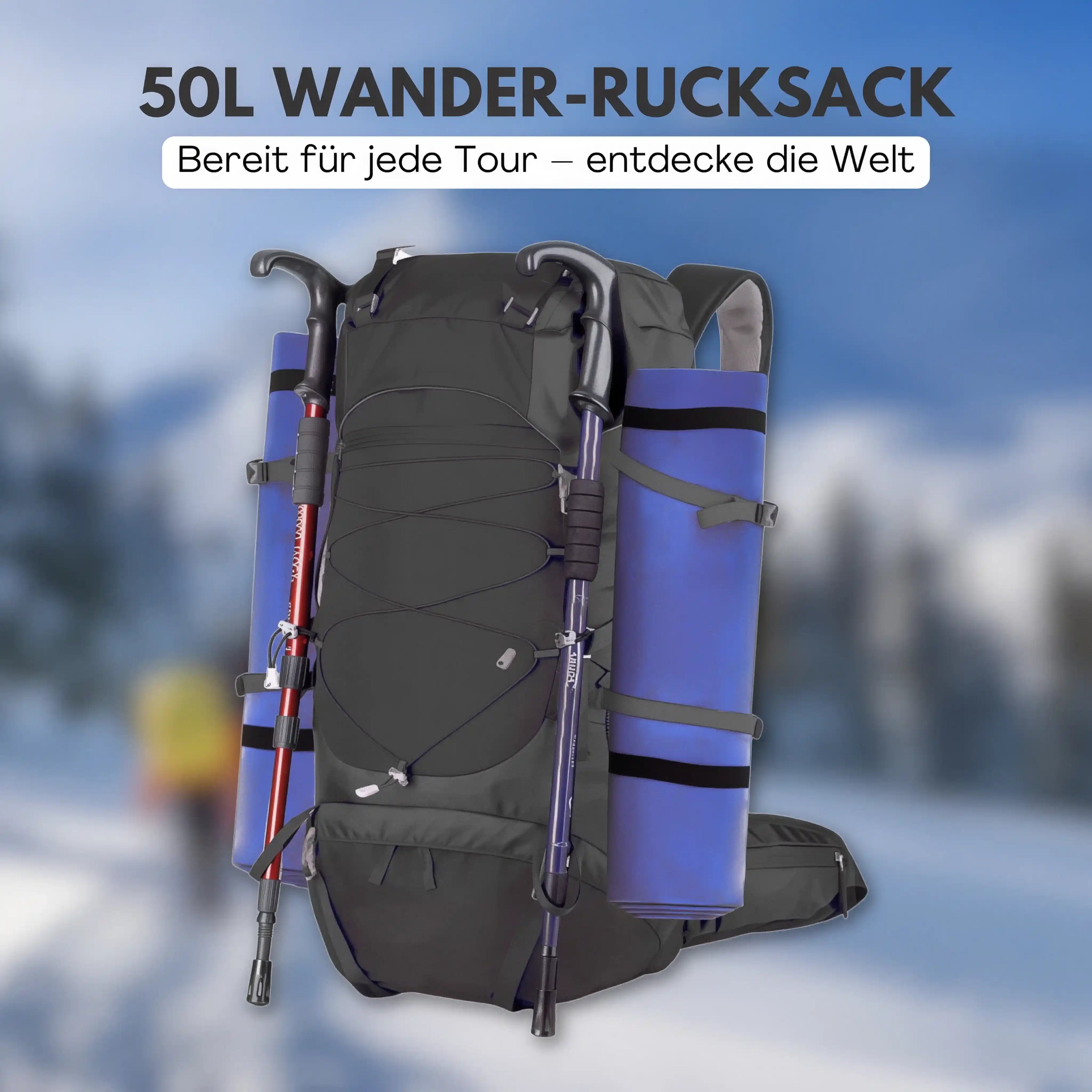 Wanderrucksack 50L – Reiserucksack mit Regenschutz & Komfort